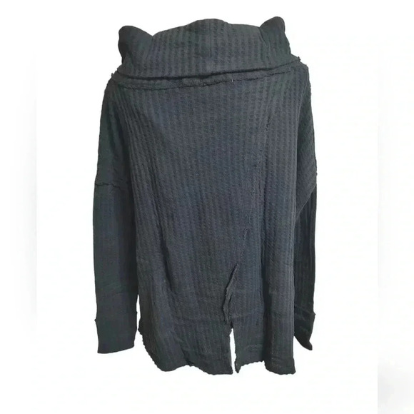 NWT Free People Black Juicy Long Sleeve Thermal Top Oversized Split Back - Picture 5 of 9